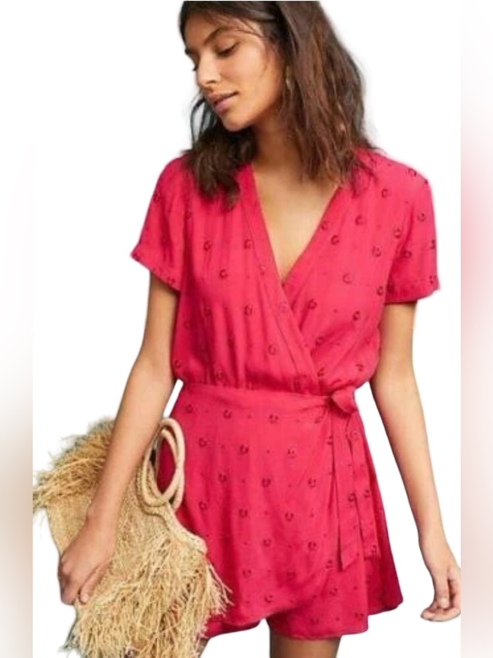 Anthropologie Ett:Twa Pink Greenbrier Embroidered Romper Coquette Balletcore S